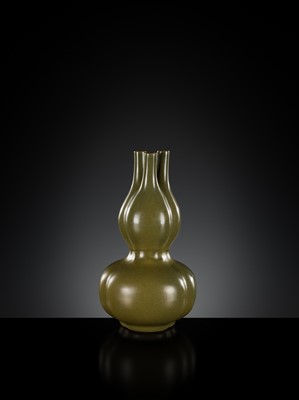 Lot 165 - A TEADUST-GLAZED TRIPLE-NECKED DOUBLE-GOURD VASE, 18TH CENTURY
