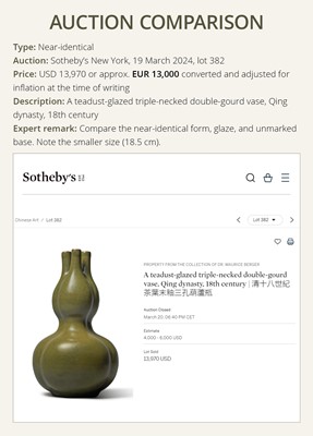 Lot 165 - A TEADUST-GLAZED TRIPLE-NECKED DOUBLE-GOURD VASE, 18TH CENTURY