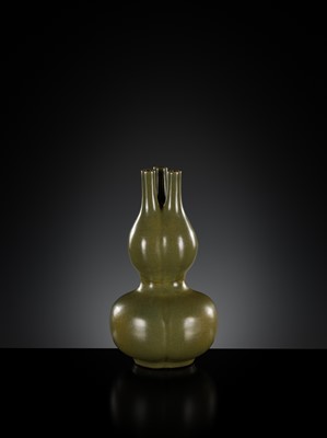 Lot 165 - A TEADUST-GLAZED TRIPLE-NECKED DOUBLE-GOURD VASE, 18TH CENTURY
