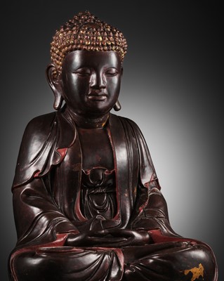 Lot 654 - A LACQUERED WOOD FIGURE OF BUDDHA AMITABHA, VIETNAM, 17TH-18TH CENTURY