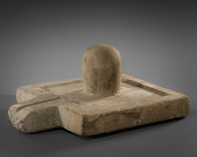 Lot 675 - A SANDSTONE LINGAM AND YONI, PRE-ANGKOR PERIOD