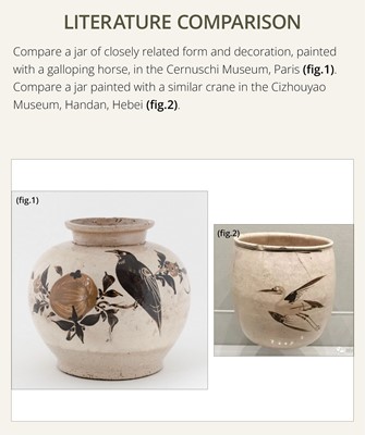 Lot 146 - A FINELY PAINTED CIZHOU ‘CRANE’ JAR, MING DYNASTY