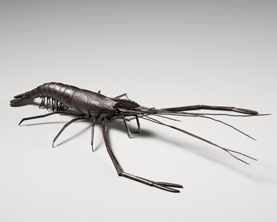 Lot 80 - MYOCHIN: A SUPERB IRON JIZAI OKIMONO OF A PRAWN