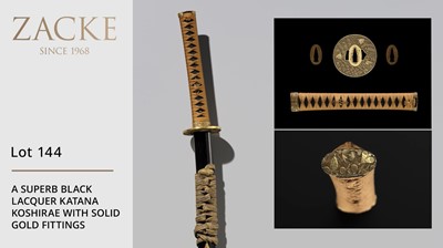 A SUPERB BLACK LACQUER KATANA KOSHIRAE WITH SOLID GOLD FITTINGS