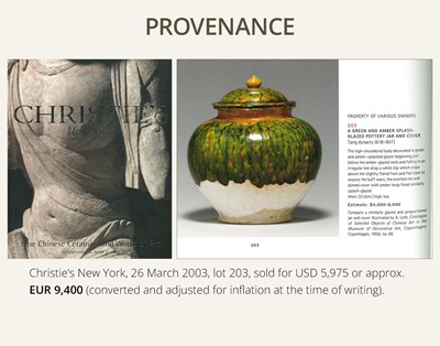 Lot 136 - A SANCAI SPLASHED POTTERY JAR AND COVER, TANG DYNASTY