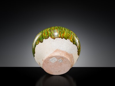 Lot 136 - A SANCAI SPLASHED POTTERY JAR AND COVER, TANG DYNASTY