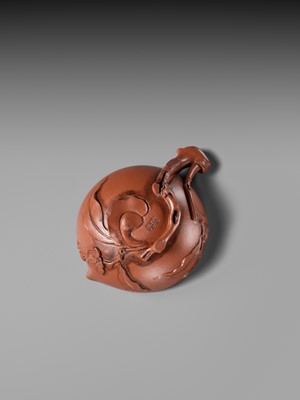 Lot 163 - A YIXING STONEWARE ‘PEACH’ CUP, SIGNED CHEN MINGYUAN, EARLY QING DYNASTY
