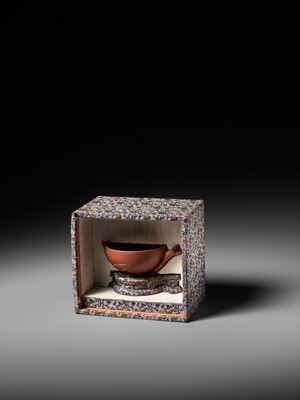 Lot 163 - A YIXING STONEWARE ‘PEACH’ CUP, SIGNED CHEN MINGYUAN, EARLY QING DYNASTY