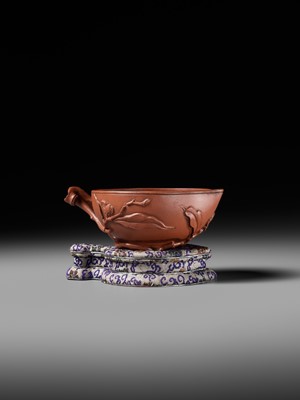 Lot 163 - A YIXING STONEWARE ‘PEACH’ CUP, SIGNED CHEN MINGYUAN, EARLY QING DYNASTY
