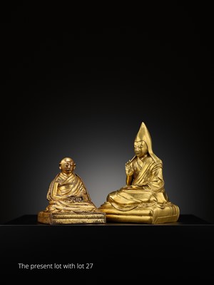 Lot 26 - A GILT-BRONZE FIGURE OF THE SIXTH PANCHEN LAMA, LOBZANG PALDEN YESHE