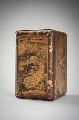 Lot 108 - A FINE LACQUER BOX AND COVER WITH BIRDS