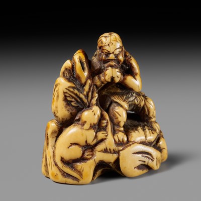 A RARE EARLY IVORY NETSUKE OF SHIRO AND DAIKOKU’S RAT