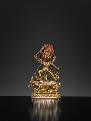 Lot 813 - A GILT BRONZE FIGURE OF YAMA DHARMARAJA,