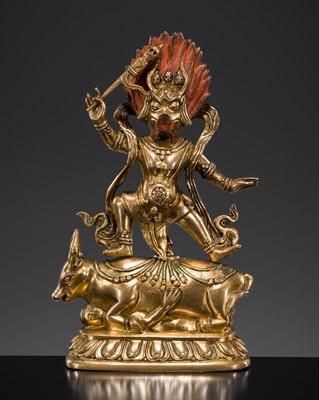 Lot 295 - A GILT BRONZE FIGURE OF YAMA DHARMARAJA, CHINA, 18TH-19TH CENTURY