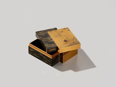 Lot 111 - A FINE ‘DEER AND MAPLE’ LACQUER KOBAKO (SMALL BOX) AND COVER
