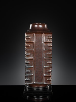 Lot 164 - AN IRON-RUST-GLAZED ‘IMITATION BRONZE’ VASE, CONG, 18TH CENTURY