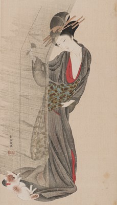 Lot 262 - YAMAGUCHI SOKEN (1759-1818): A COURTESAN PLAYING WITH A CAT