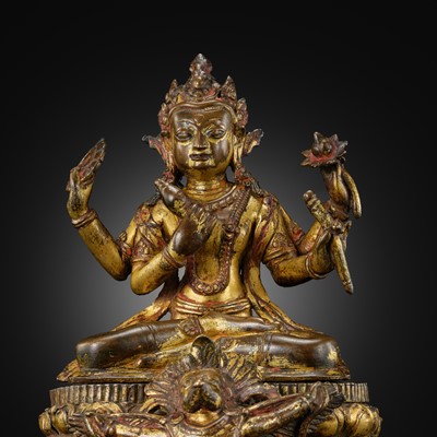 Lot 18 - A GILT-BRONZE FIGURE OF VISHNU AND GARUDA, NEPAL 16TH-17TH CENTURY