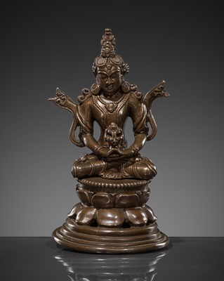 Lot 292 - A BRONZE FIGURE OF AMITAYUS, PALA REVIVAL STYLE, 18TH CENTURY