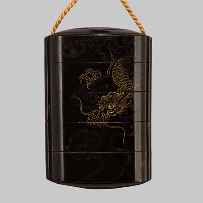 Lot 6 - CHIN’EI: A FINE CHINKINBORI FOUR-CASE LACQUER INRO WITH DRAGONS