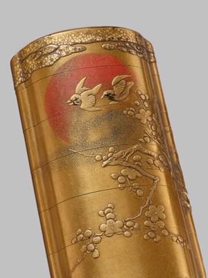 KOMA KOKAKUSAI: A SUPERB FIVE-CASE GOLD LACQUER INRO WITH AN EAGLE ON A CHERRY BRANCH