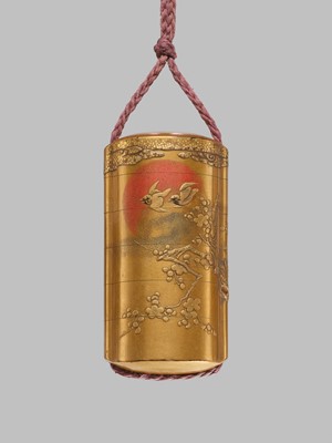 KOMA KOKAKUSAI: A SUPERB FIVE-CASE GOLD LACQUER INRO WITH AN EAGLE ON A CHERRY BRANCH