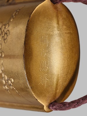 KOMA KOKAKUSAI: A SUPERB FIVE-CASE GOLD LACQUER INRO WITH AN EAGLE ON A CHERRY BRANCH