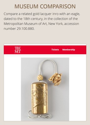 KOMA KOKAKUSAI: A SUPERB FIVE-CASE GOLD LACQUER INRO WITH AN EAGLE ON A CHERRY BRANCH