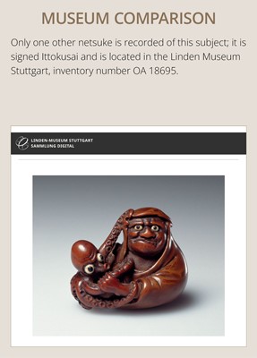 Lot 169 - A SUPERB AND RARE LACQUERED WOOD NETSUKE OF DARUMA AND OCTOPUS, CIRCLE OF IKKYU AND ITTOKUSAI