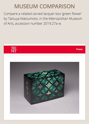 Lot 343 - TATSUYA MATSUMOTO: A SUPERB CHOSHITSU (CARVED LACQUER) BOX AND COVER WITH TACHIBANA BLOSSOMS