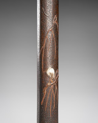Lot 283 - A LACQUER KISERUZUTSU WITH A HERON AND WEEPING WILLOW UNDER THE CRESCENT MOON (MIKAZUKI)