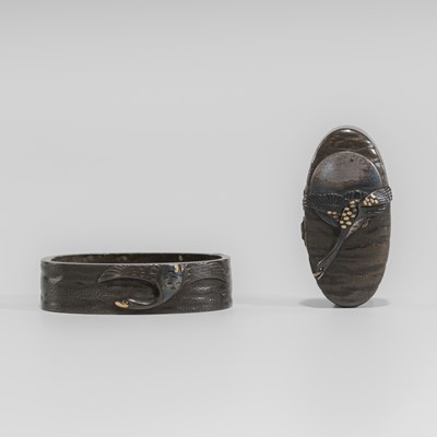 Lot 1651 - A SHIBUICHI FUCHI AND KASHIRA WITH GEESE AND MOON