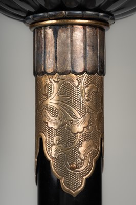 Lot 135 - A LARGE PAIR OF BLACK LACQUERED CANDLESTICKS