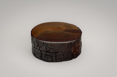 Lot 95 - A RARE LACQUERED BAMBOO KOGO (INCENSE CONTAINER) WITH MOUNTAINS