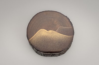 Lot 95 - A RARE LACQUERED BAMBOO KOGO (INCENSE CONTAINER) WITH MOUNTAINS