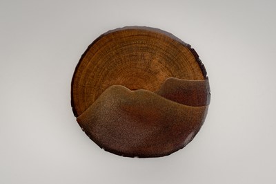 Lot 95 - A RARE LACQUERED BAMBOO KOGO (INCENSE CONTAINER) WITH MOUNTAINS