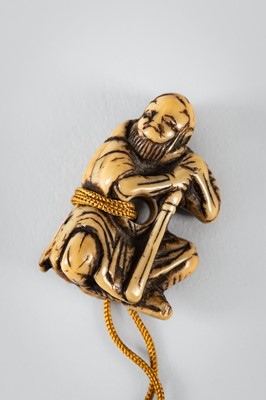 Lot 1441 - AN ENAMELED MINIATURE TWO-CASE ANTLER INRO WITH NETSUKE AND OJIME