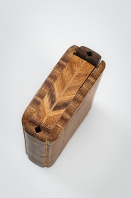 Lot 1444 - A SET OF THREE INRO: A LARGE TSUISHU INRO, A BAMBOO AND MARQUETRY INRO, AND A MINIATURE INRO