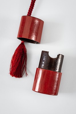 Lot 1444 - A SET OF THREE INRO: A LARGE TSUISHU INRO, A BAMBOO AND MARQUETRY INRO, AND A MINIATURE INRO
