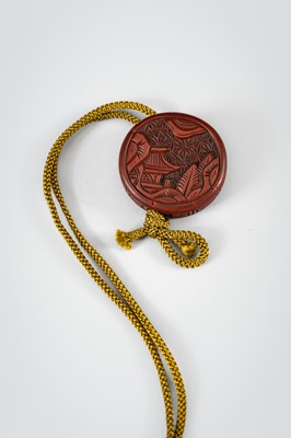 Lot 1444 - A SET OF THREE INRO: A LARGE TSUISHU INRO, A BAMBOO AND MARQUETRY INRO, AND A MINIATURE INRO