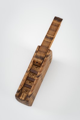 Lot 1444 - A SET OF THREE INRO: A LARGE TSUISHU INRO, A BAMBOO AND MARQUETRY INRO, AND A MINIATURE INRO