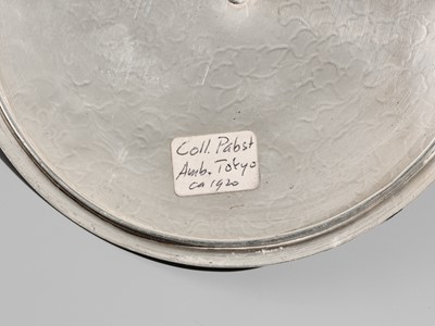 Lot 29 - A FINE AND LARGE SILVER SAKE EWER WITH PEONY FLOWERS