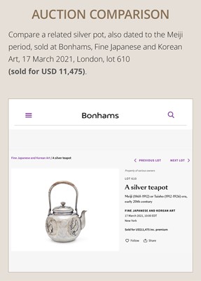 Lot 29 - A FINE AND LARGE SILVER SAKE EWER WITH PEONY FLOWERS