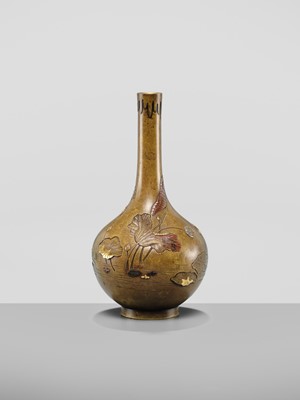 Lot 23 - NOGAWA: A FINE INLAID BRONZE MINIATURE BOTTLE VASE WITH FLOWERS