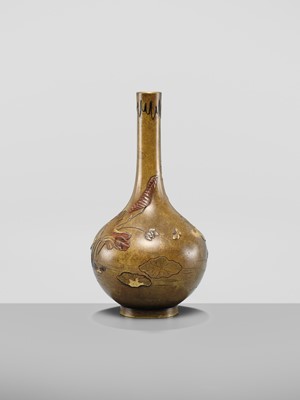 Lot 23 - NOGAWA: A FINE INLAID BRONZE MINIATURE BOTTLE VASE WITH FLOWERS
