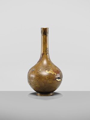 Lot 23 - NOGAWA: A FINE INLAID BRONZE MINIATURE BOTTLE VASE WITH FLOWERS