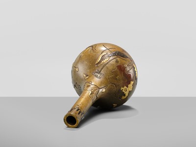 Lot 23 - NOGAWA: A FINE INLAID BRONZE MINIATURE BOTTLE VASE WITH FLOWERS