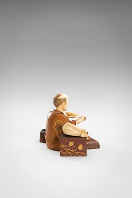 Lot 309 - A LOT WITH TWO TOKYO SCHOOL INLAID WOOD OKIMONO OF SELLERS