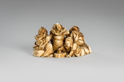 Lot 314 - RYOMIN: A FINE IVORY NETSUKE OKIMONO OF THE SHICHIFUKUJIN (SEVEN LUCKY GODS)