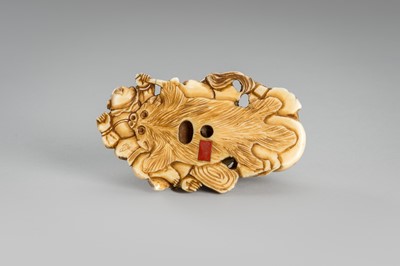 Lot 314 - RYOMIN: A FINE IVORY NETSUKE OKIMONO OF THE SHICHIFUKUJIN (SEVEN LUCKY GODS)